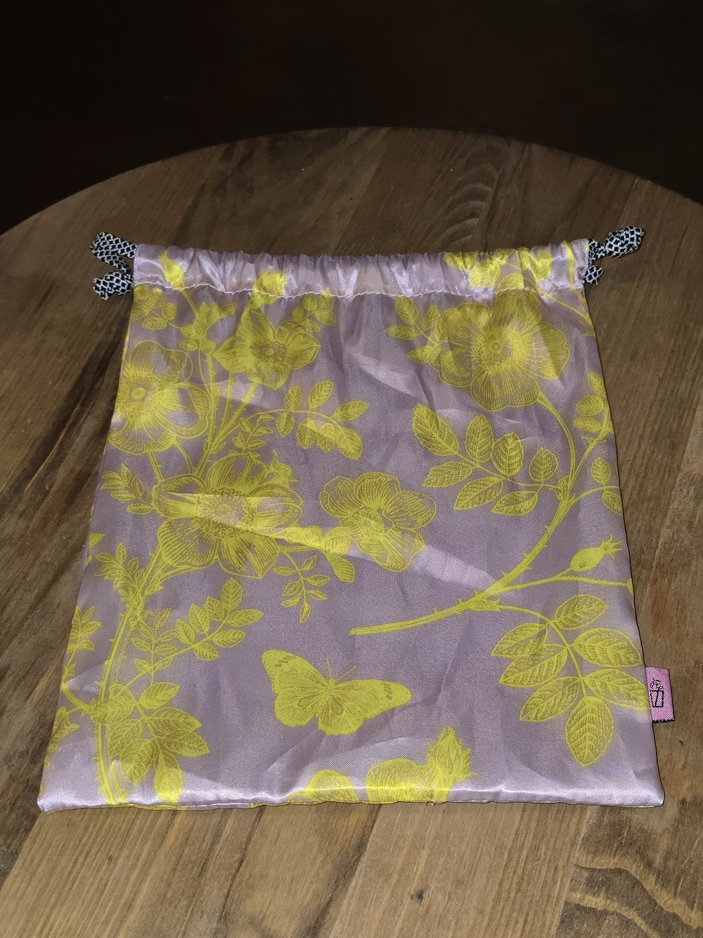 IPSY Refreshments Glam Bag July 2023 Drawstring Satin Pouch Pink Yellow Floral